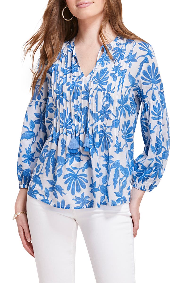 vineyard vines Dumore Floral Pintuck Popover Blouse, Main, color, Cay Floral-Hull Blue