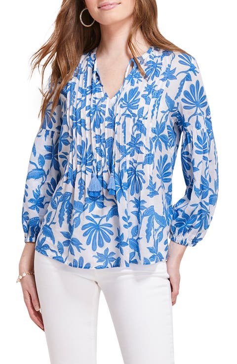 Dumore Floral Pintuck Popover Blouse