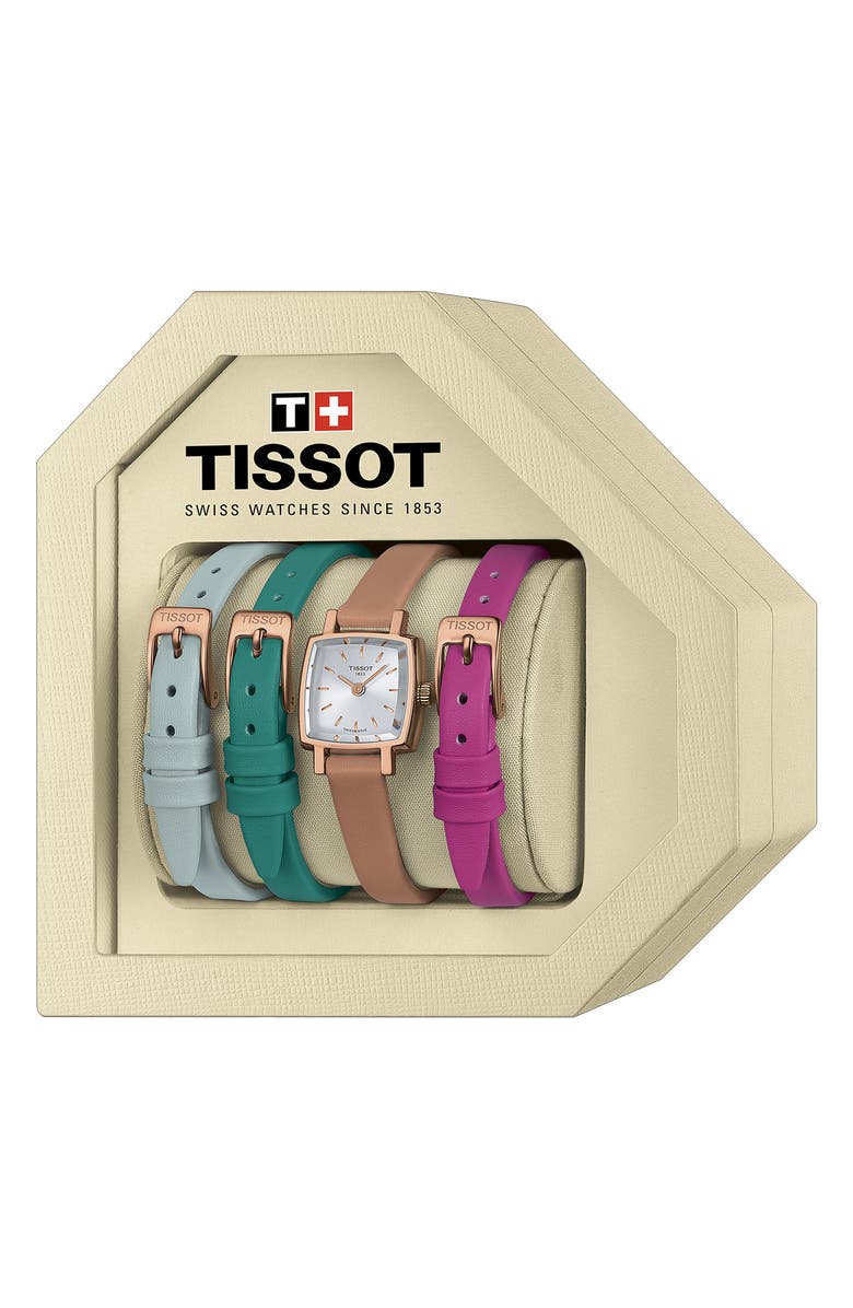 Tissot Lovely Summer Leather Strap Square Watch & Interchangeable Straps Set, 20mm, Alternate, color, Tan