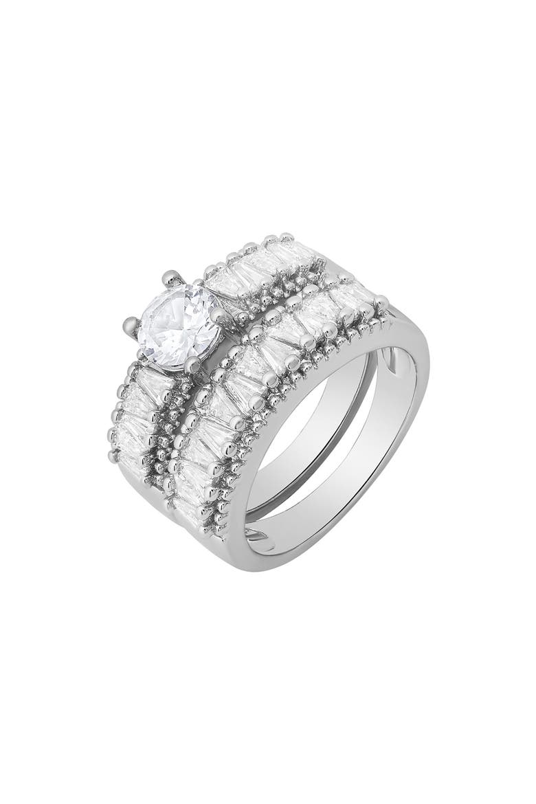 Round & Tapered Baguette Cut Simulated Diamond Ring, Alternate, color, SILVER