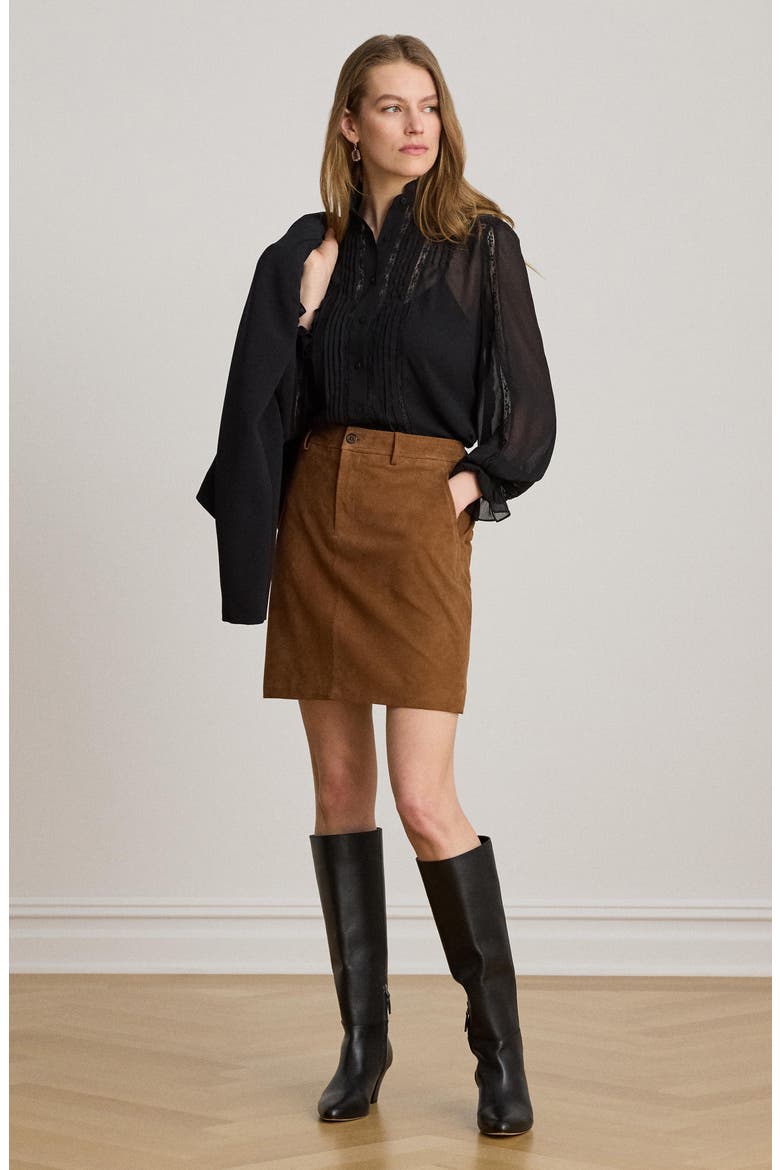 Lace Detail Georgette Button-Up Shirt, Alternate, color, BLACK