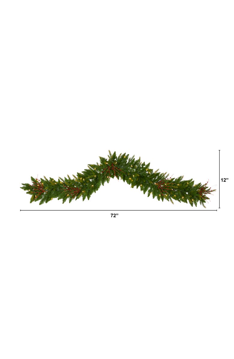 NEARLY NATURAL 6-ft Christmas Pine Artificial Garland with 50 Warm White LED Lights and Berries, Alternate, color, Green