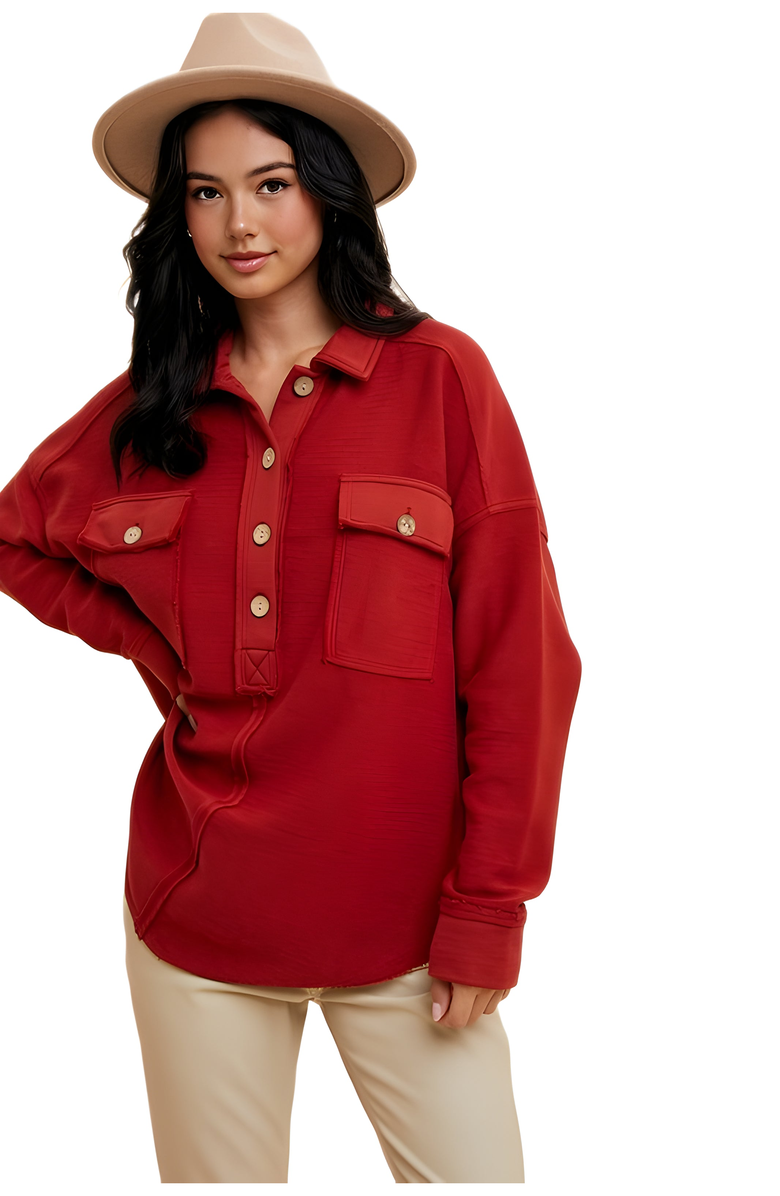 Knit and Lounge Relaxed Button-Up Utility Tunic with Patch Flap Pockets, Alternate, color,