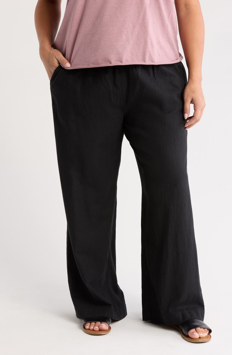 Caslon<sup>®</sup> Linen Blend Drawstring Pants, Main, color, Black