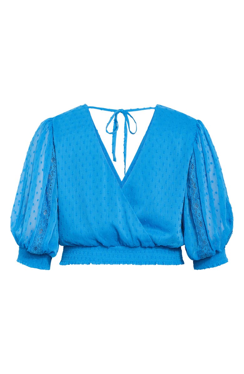 City Chic Dee Swiss Dot Tie Back Crop Top, Alternate, color, Blue