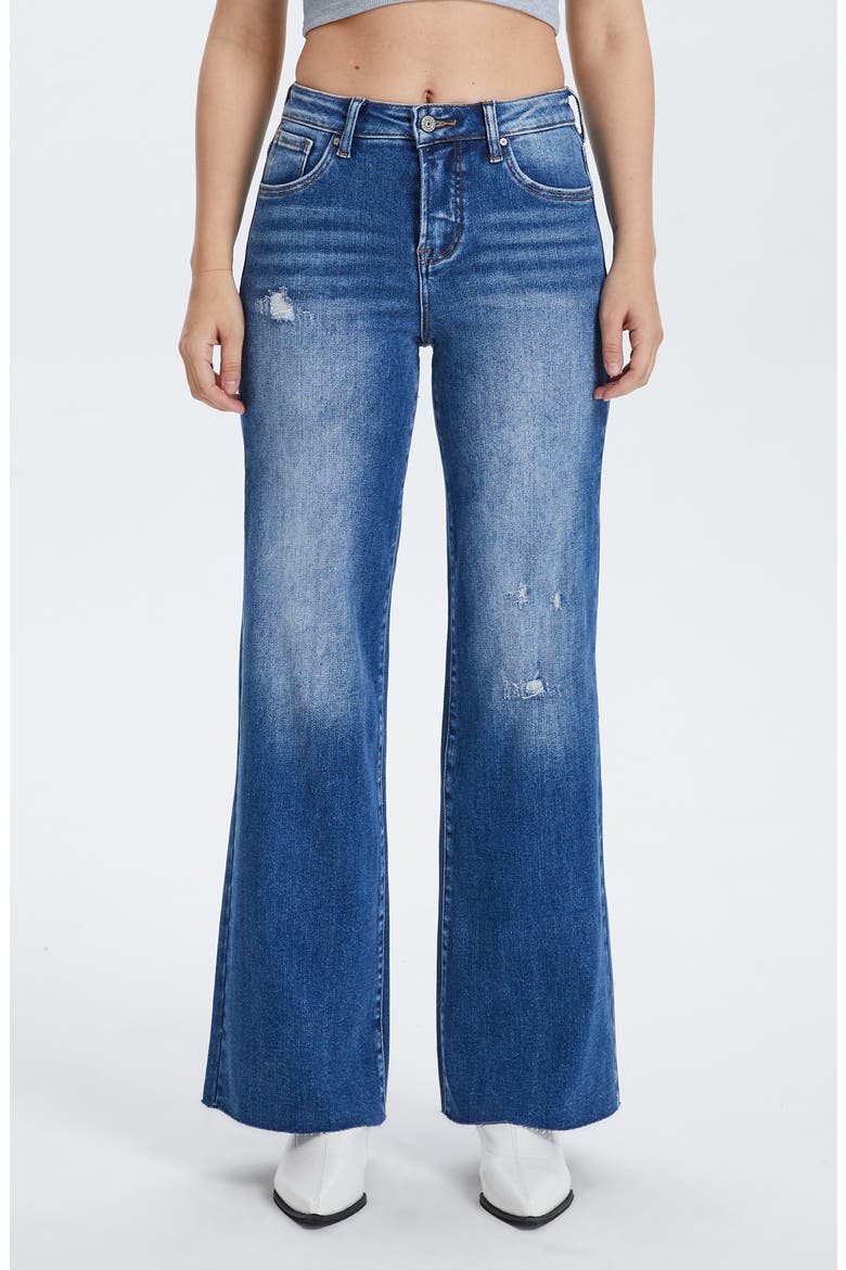 Raw Hem High Waist Wide Leg Jeans, Main, color, AZURE