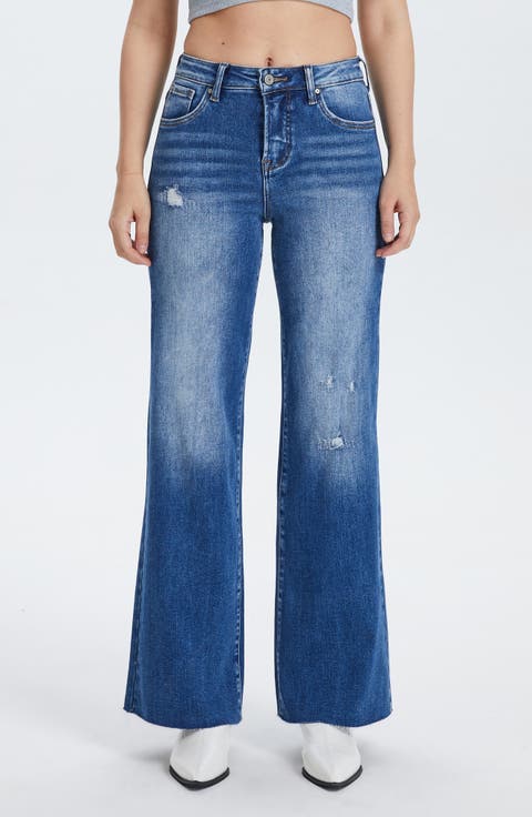 Raw Hem High Waist Wide Leg Jeans