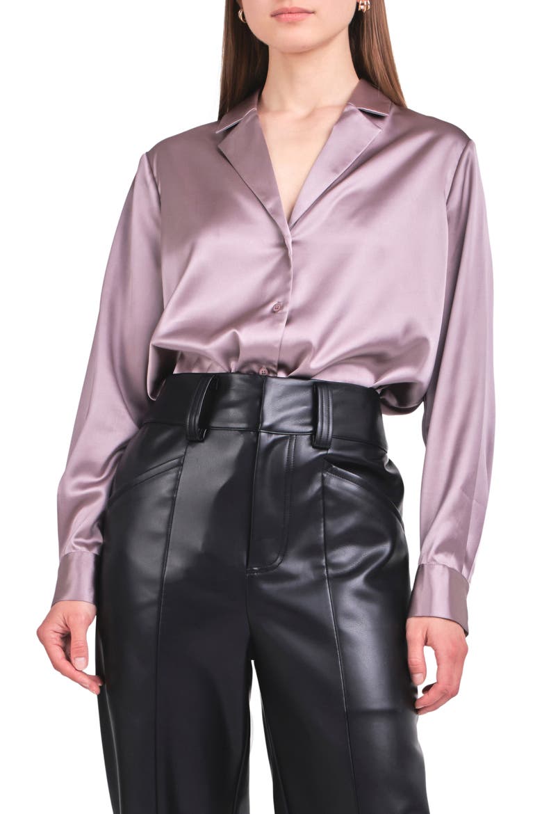 Satin Button-Up Blouse, Main, color, TAUPE