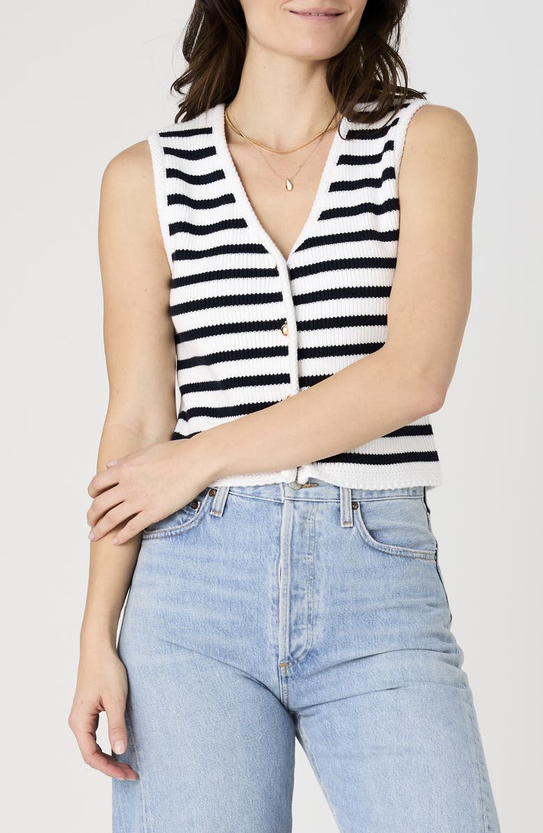 French Connection Cotton Stripe Sweater Vest, Alternate, color, Summer White/ Marine