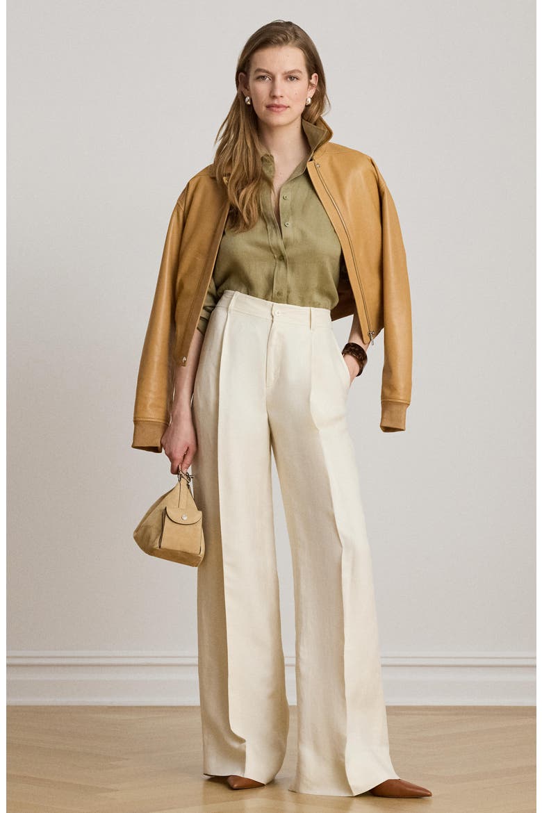 High Waist Wide Leg Linen Blend Pants, Alternate, color, WINTER CREAM