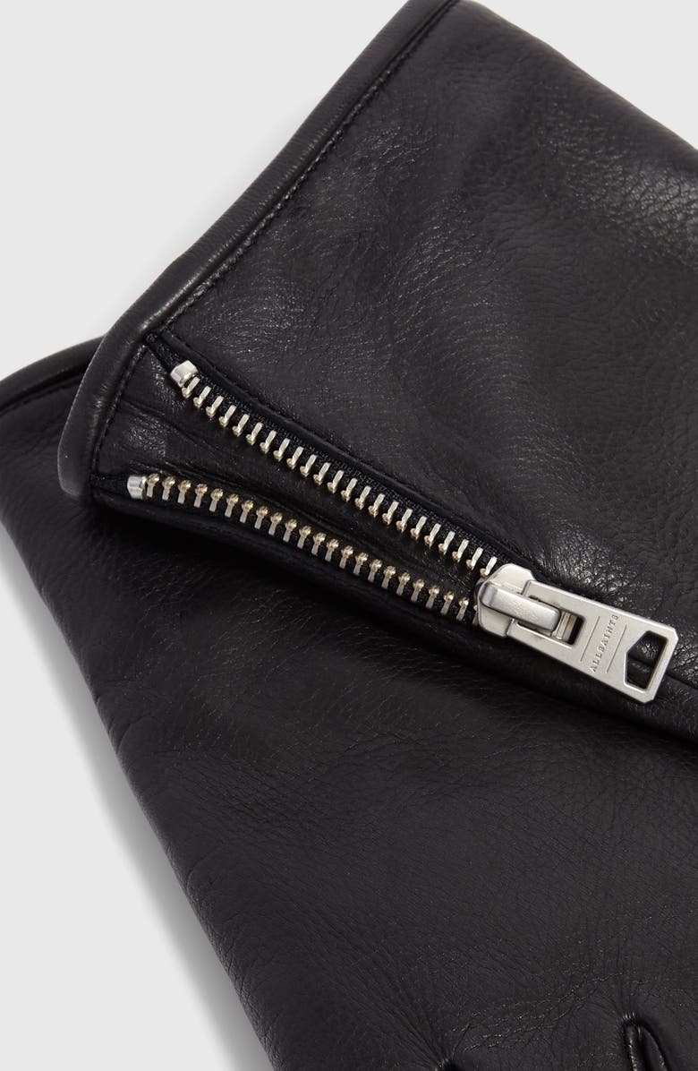 AllSaints Zip Deerskin Leather Gloves, Alternate, color, 