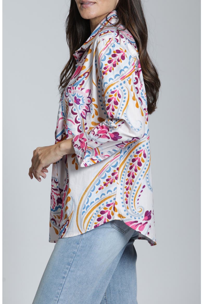 Print Cotton Button-Up Shirt, Alternate, color, PINK MULTI