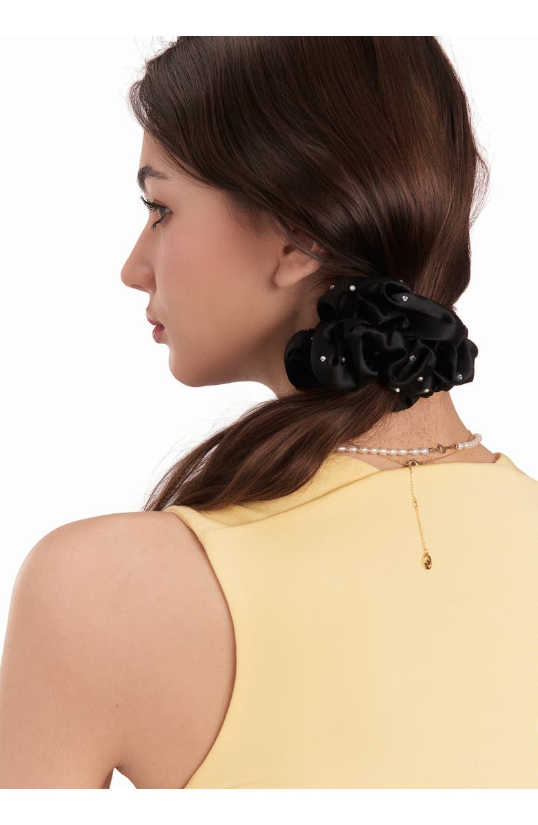 OLAH Crystal Twinkle Silk Scrunchie, Alternate, color, Black