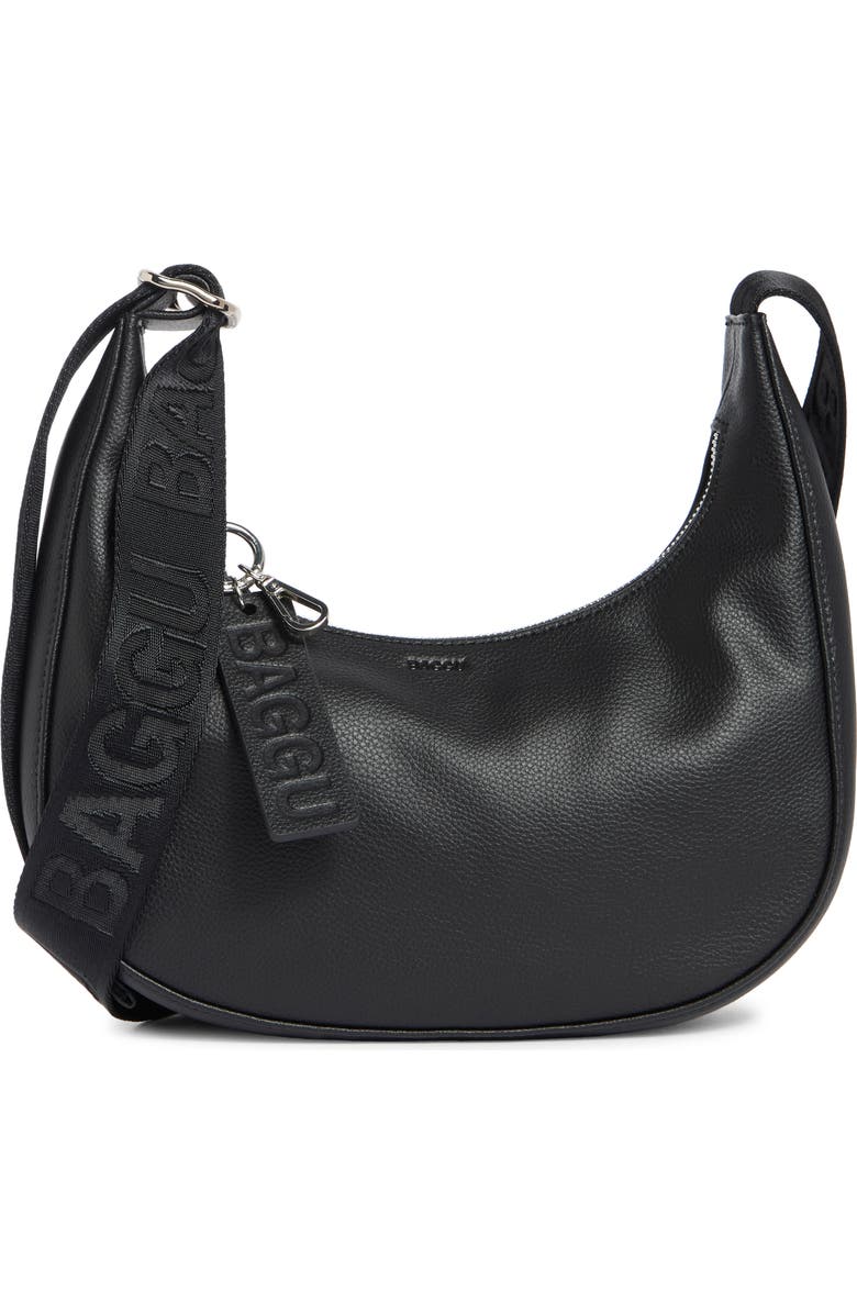 Baggu Small Recycled Leather Crescent Bag, Main, color, Black