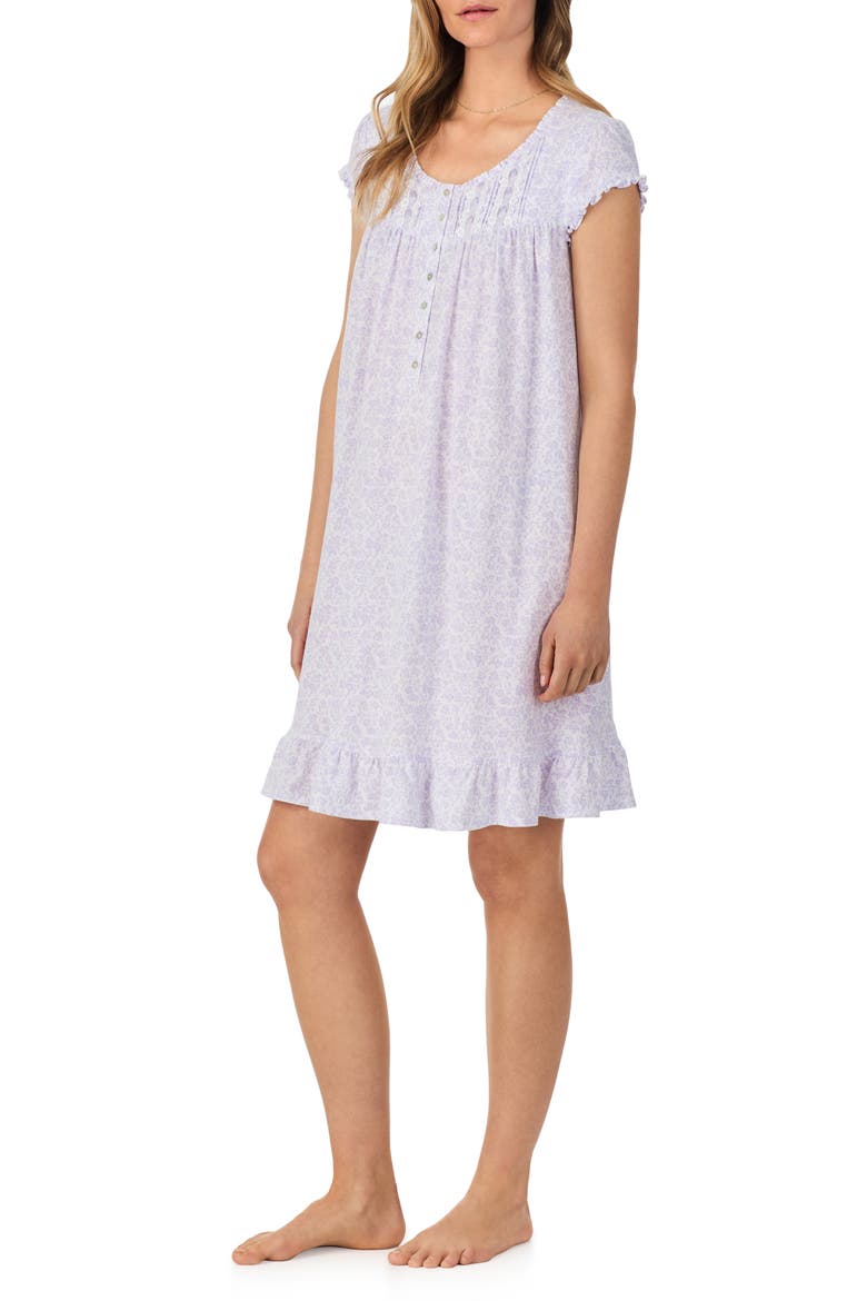 Floral Cap Sleeve Short Cotton Jersey Nightgown, Alternate, color, WHITE/ LILAC