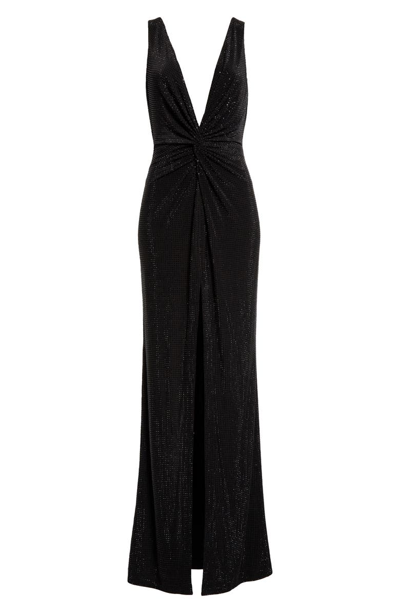 Ramy Brook Rosalyn Studded Plunge Neck Gown, Alternate, color, Black