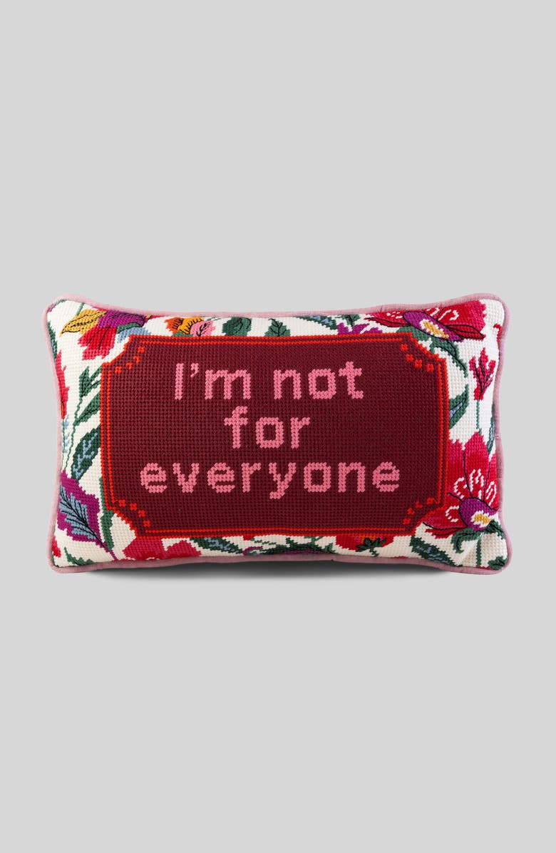 Furbish Not For Everyone Needlepoint Pillow, Main, color, Pink, Maroon, Red, White