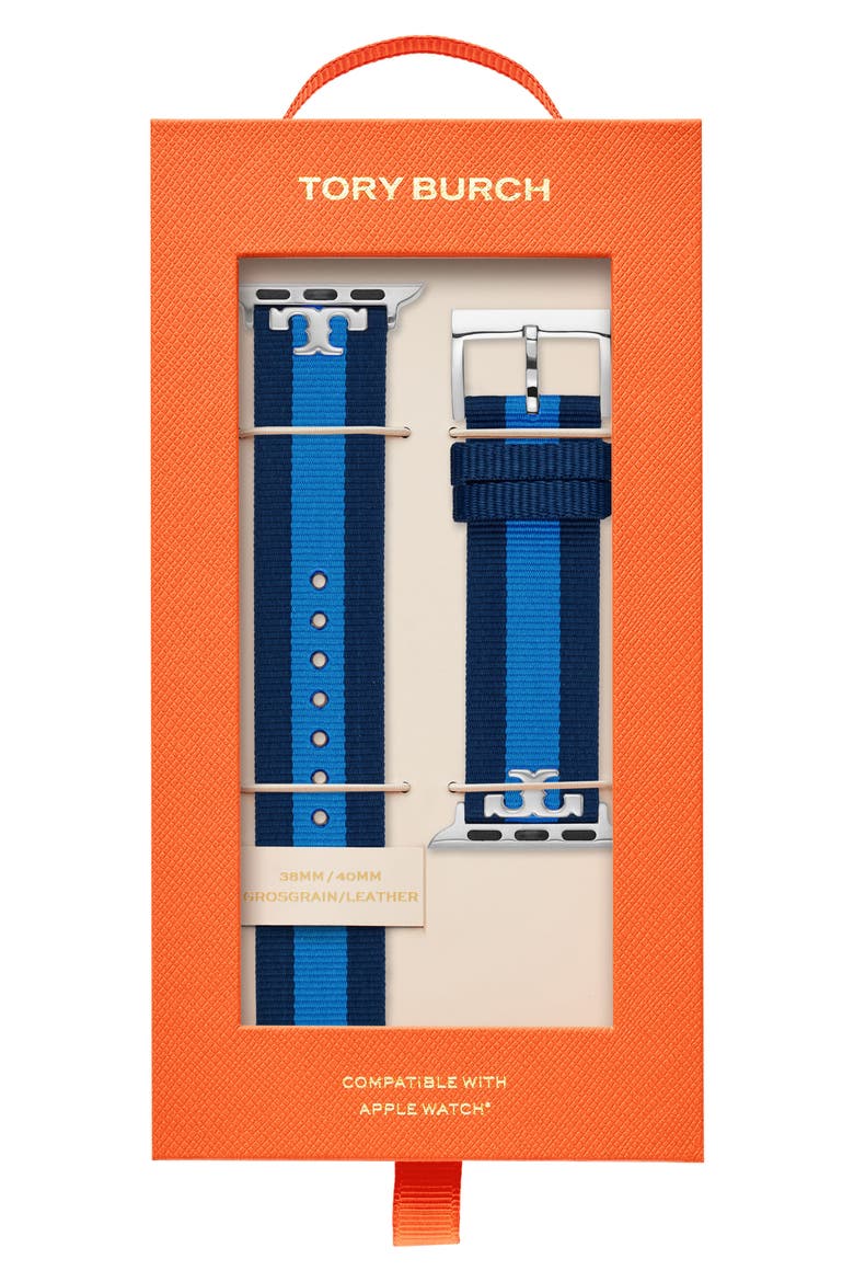 The Serif-T Stripe Strap for Apple Watch®, 38mm/40mm, Alternate, color, BLUE