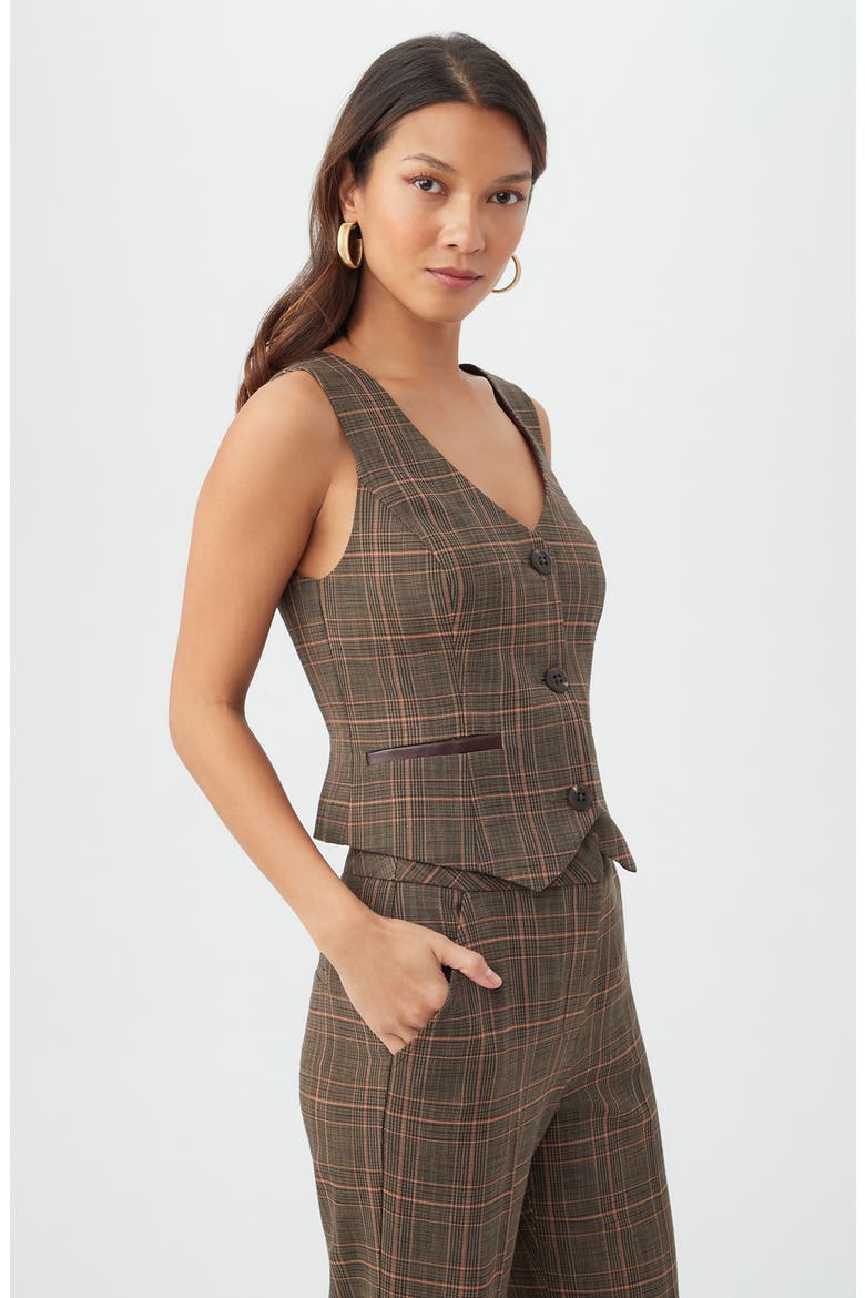 Kofi Plaid V-Neck Vest, Alternate, color, BROWN MULTI