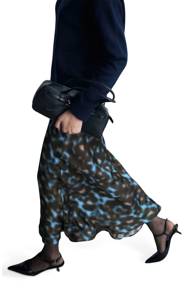 Print Satin Maxi Skirt, Alternate, color, BLUE