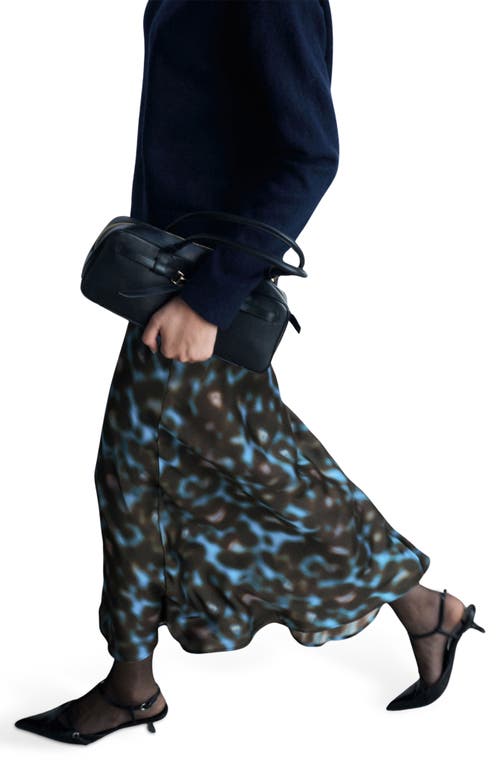 Mango Print Satin Maxi Skirt In Blue