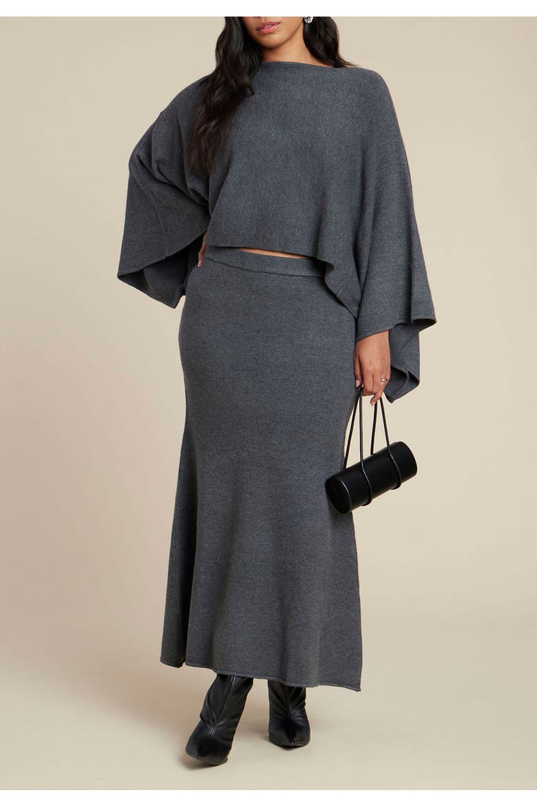 Draped Cropped Sweater, Alternate, color, DARK HEATHER GREY