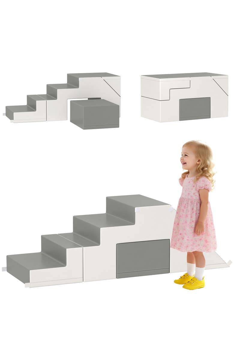 Qaba Soft Play, Foam Climbing Toys for Toddlers, 2 Piece Climbing Blocks, Main, color, Light Gray