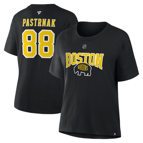Women's Fanatics David Pastrnak Black Boston Bruins 2026 NHL Stadium Series Authentic Stack Name & Number T-Shirt