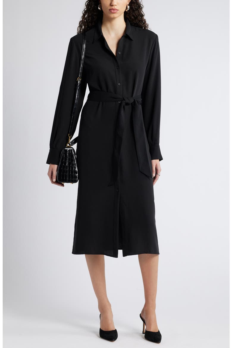 Long Sleeve Belted Shirtdress, Main, color, BLACK