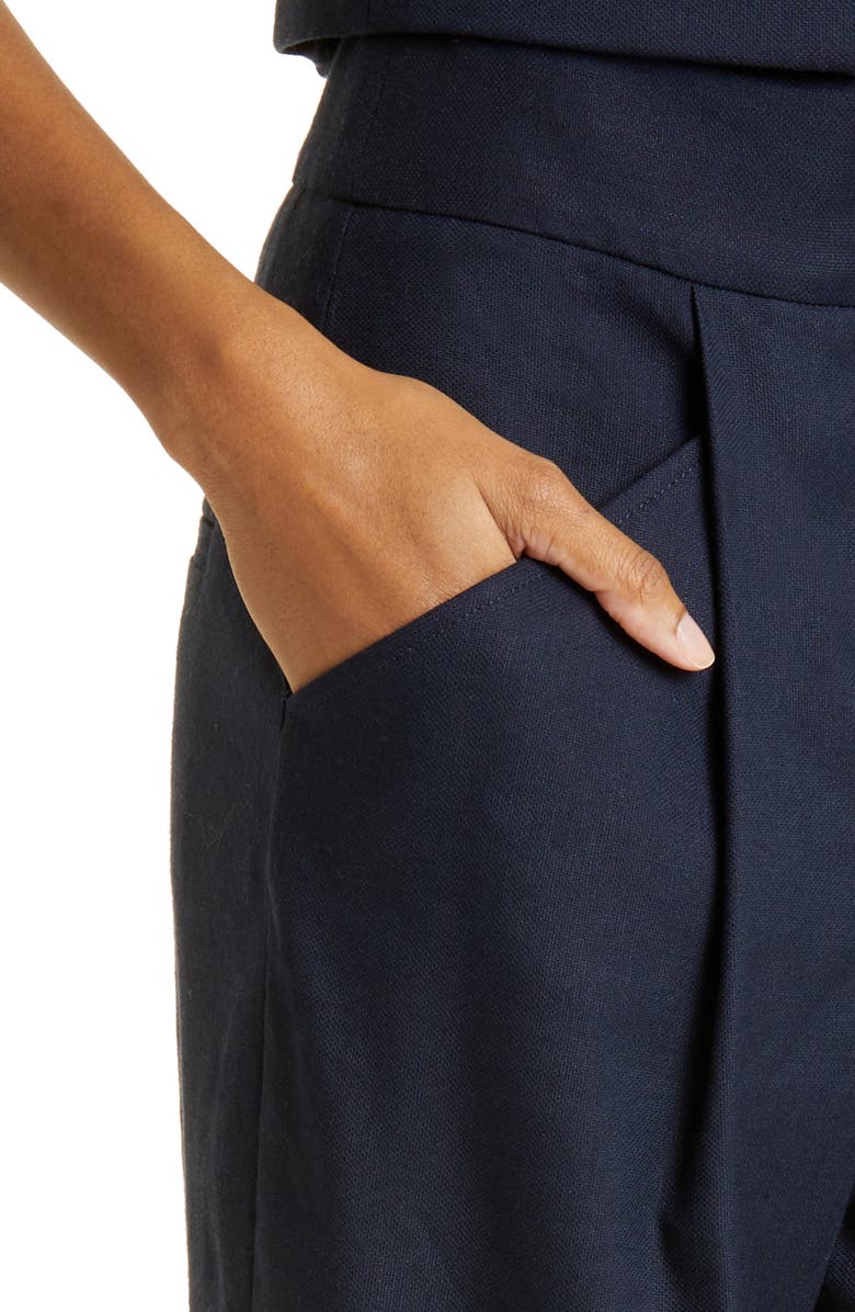 Veronica Beard Kuna Linen Blend Flare Pants, Alternate, color, Navy