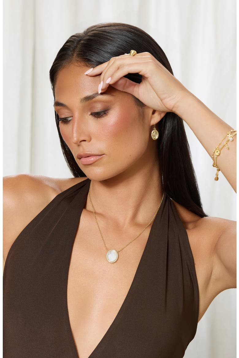Virgin Mary Medallion Drop Earrings, Alternate, color, GOLD