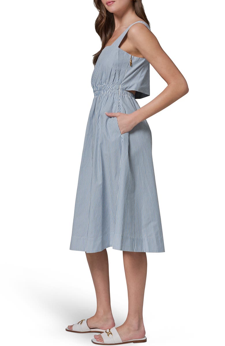 DONNA KARAN WEEKEND Stripe Midi Dress, Alternate, color, Washed Indigo