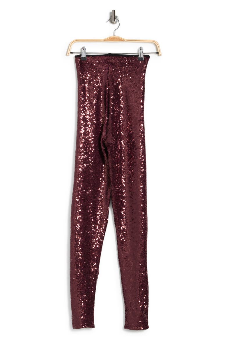 Sequin High Waist Leggings, Alternate, color, WINE