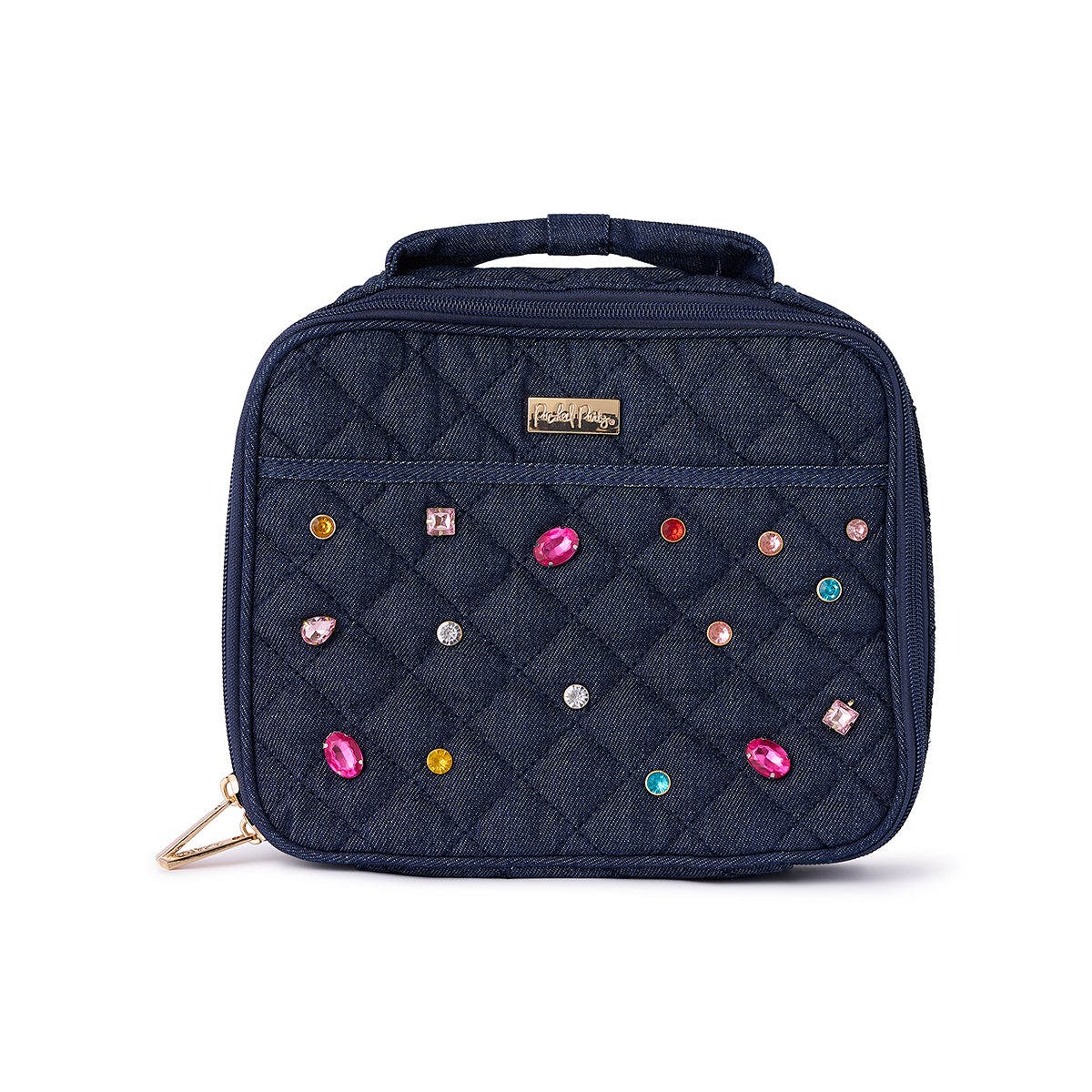 Denim and Multi-color Gemstones Lunchbox by Packed Party | Girl's Lunch Box with Anti-Microbial Lining, Main, color, Blue
