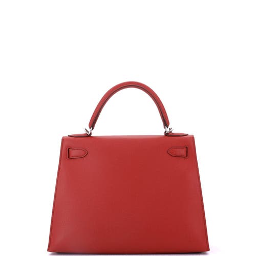 Pre-owned Hermes  Hermes Kelly Handbag Red Epsom With Palladium Hardware 28 In Red