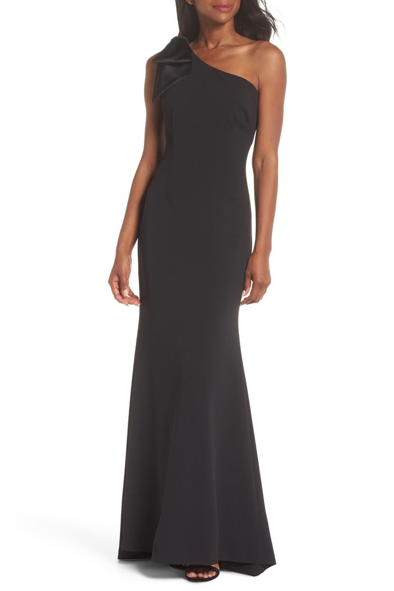 One-Shoulder A-Line Gown, Main, color, BLACK