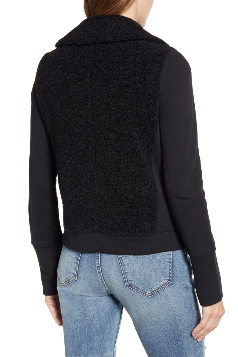 Mixed Fleece Moto Jacket, Alternate, color, BLACK