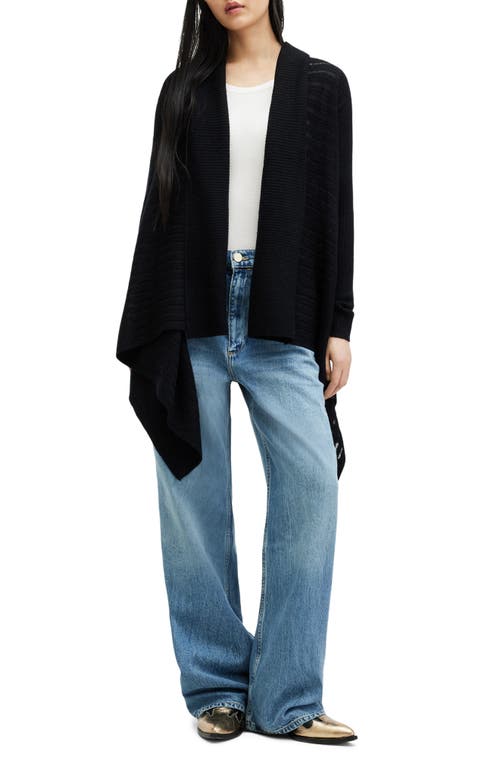 Allsaints Harley Longline Wool & Alpaca Blend Rib Cardigan In Black