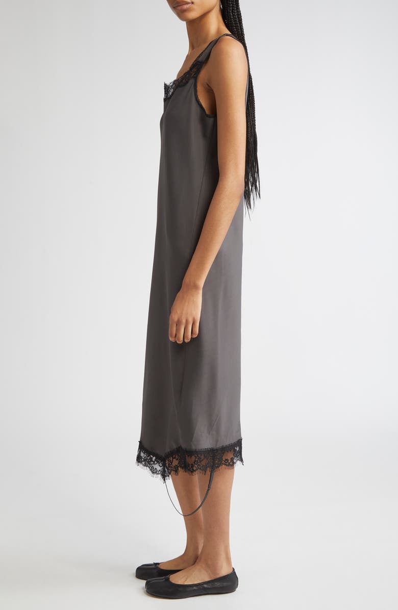 MM6 Maison Margiela Convertible Lace Trim Satin Midi Dress, Alternate, color, Anthracite
