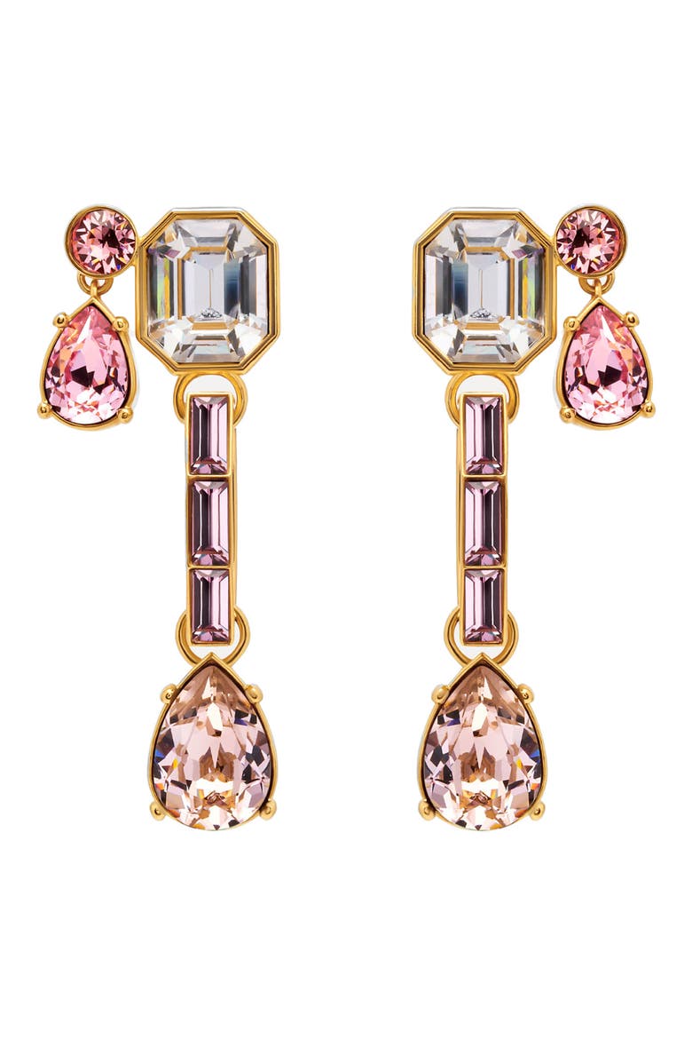 Baguette Rhinestone Drop Earrings, Main, color, ROSE
