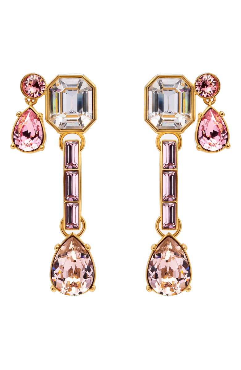Oscar de la Renta Baguette Rhinestone Drop Earrings, Main, color, Rose