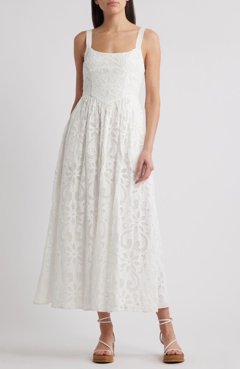 Saylor Maryl Open Stitch Sleeveless Maxi Dress, Main, color, White