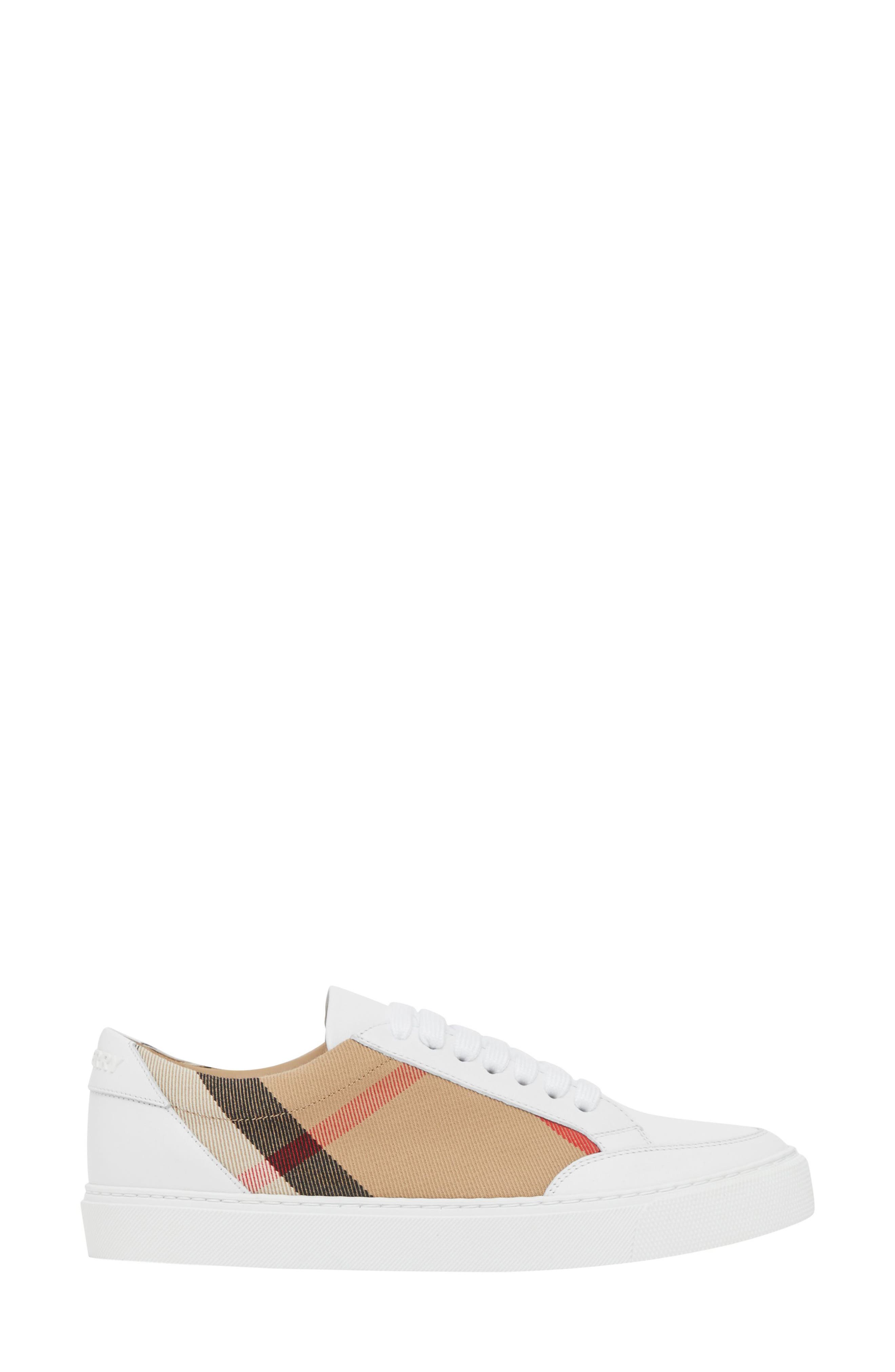 Burberry Salmond Check Low Top Sneaker, Alternate, color, Optic White