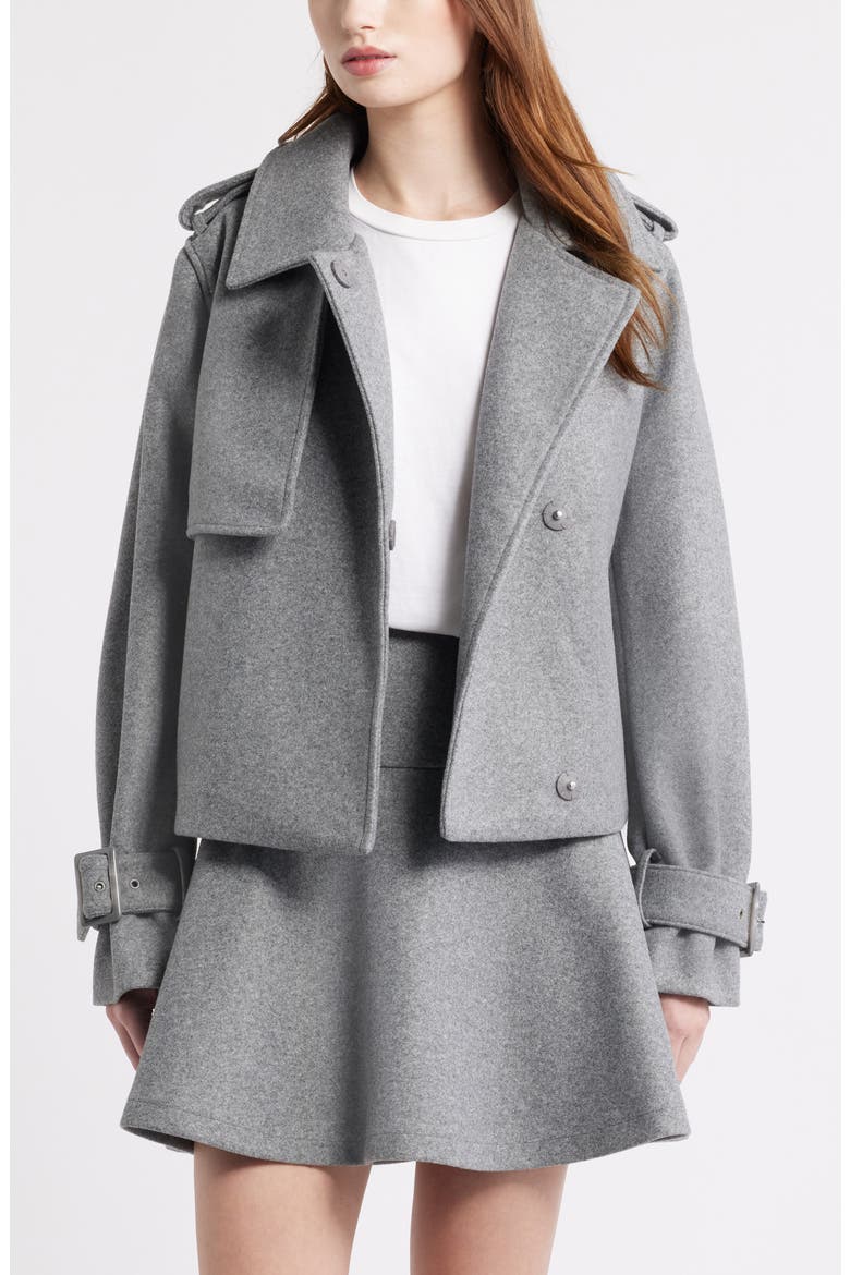 Crop Trench Coat, Main, color, GREY DARK HEATHER