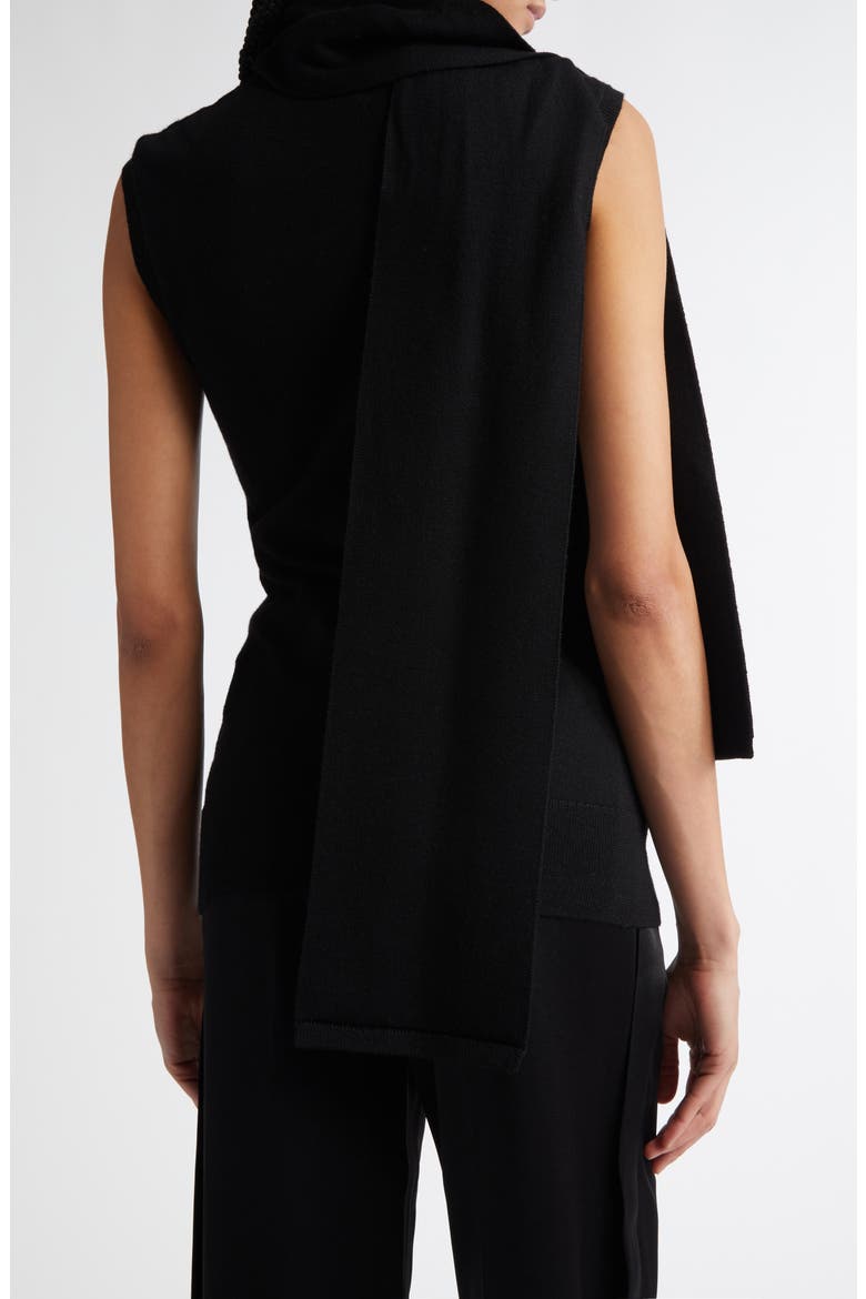 Draped Scarf Sleeveless Merino Wool Blend Rib Sweater, Alternate, color, BLACK
