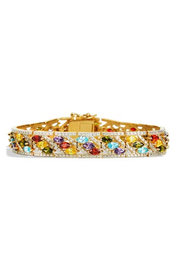 Savvy Cie Jewels Multicolor Cz Channel Bracelet In Yellow