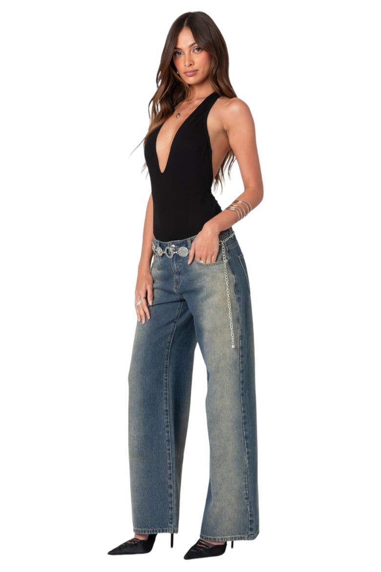 Plunge Neck Halter Bodysuit, Alternate, color, BLACK