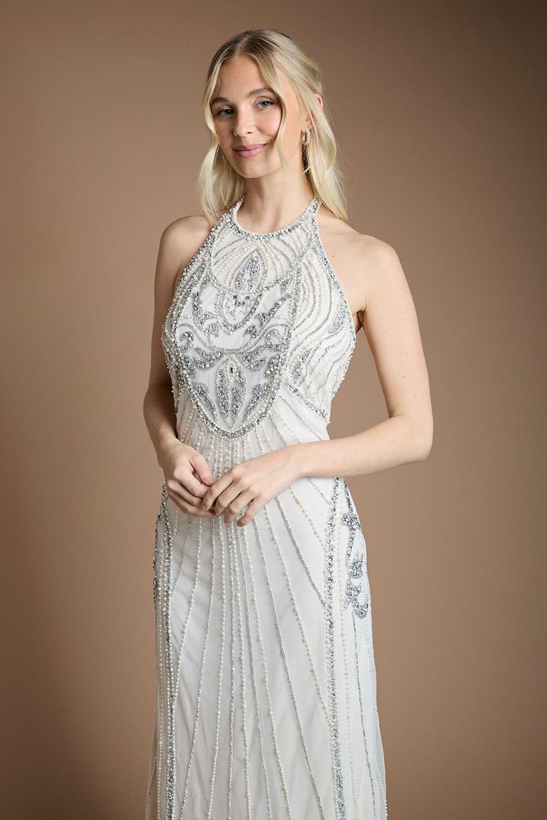 Embellished Halterneck Maxi Dress, Alternate, color, Ivory