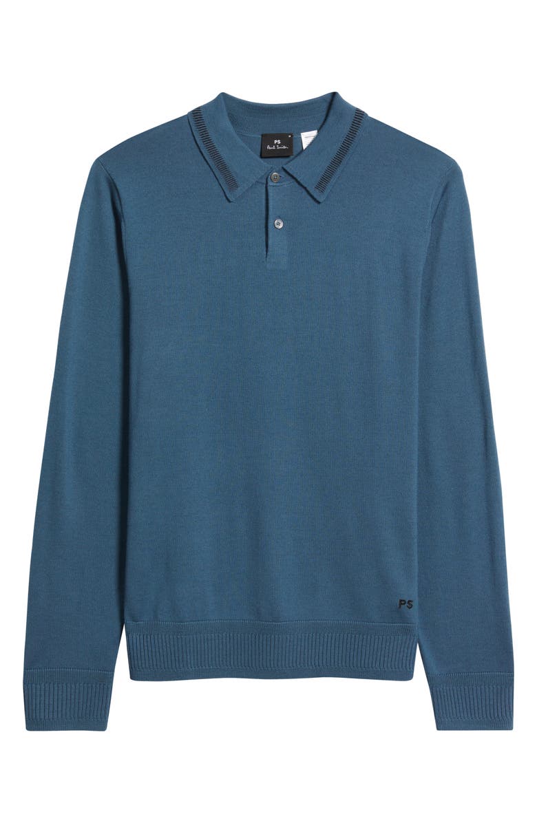 PS Paul Smith Long Sleeve Tipped Wool Polo Sweater, Alternate, color, Petrol Blue