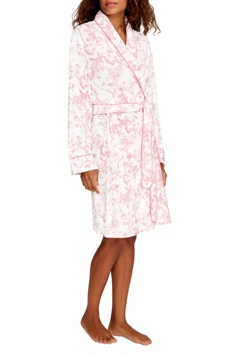 Petite Plume Print Pima Cotton Robe, Alternate, color, Pink